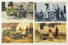 4 Antique 1906-1912 Vtg Belgium Flemish Dog Pulled Milk Cart Postcard Lot picture
