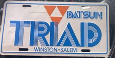 Vintage 1970s Triad Datsun Winston Salem Vanity License Plate Winston Salem NC picture
