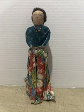Antique Native American Indian Hand Made Cloth Woman Doll Real Hair Handmade picture