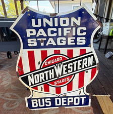 Original Union Pacific Stages Chicago & North Western Stages Bus Depot Sign picture