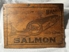 Salmon Wooden Crate Alaska Packers San Francisco Wooden Crate End Panel Vintage picture