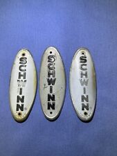 Vintage Schwinn Chicago Bicycle Head Badges White w Black Letters LOT OF 3 picture