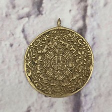 Tibetan Mandala Brass Nine Palace Bagua Amulet Pendant Zodiac Protection 2in picture