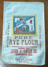 Vintage Cloth Flour Sack, Scout Brand, 5 Pound, Chicago, ILL, John F. Lalla Co. picture