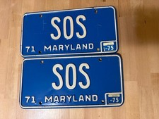 1971 Maryland SOS Vanity License Plates Matching Pair 1975 Exp Vintage Blue picture