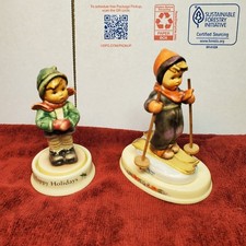 Goebel Hummel 4-Piece Winter Set: Skier & It's Cold Figurines + 2 Matching Bases picture