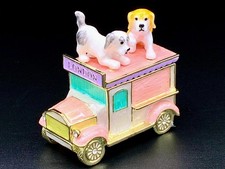 Puppy Dog Trinket Box Vintage Car Hinged Enamel London Theme picture