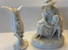 Antique 19c Samuel Alcock Parian Porcelain Victorian Lady Bloodhound Circa 1800s picture
