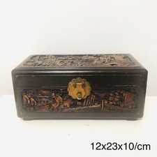 Hand-carved black wooden lacquer jewelry box picture