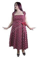 Plus size Retro vintage style Red White Polka Dot Belted bow Midi Party Dress picture