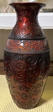 Vintage Deep Red Chinese Cinnabar Vase With Mosaic Tile Inlay Band 12” picture