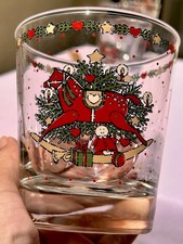 Vintage 1987 CHD Christmas Rocking Horse Glasses Set Of 6 Holiday Tumblers picture