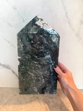 7LB XXXL Natural Moss Agate Crystal Obelisk Tower (#4) picture