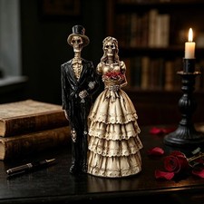 Skeleton Couple Statue Gothic Bride Groom Resin Figurine Halloween Decor USA  picture