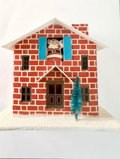 1930s Japan Christmas Village Cardboard Putz Brick House Santa Claus Excellent picture