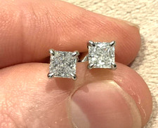 1.0 Carat Diamond Princess Cut Solitaire Stud Earrings Set In Platinum Plated picture