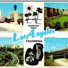 1956 Los Angeles, CA Postcard Greetings Multi-View City Hall Freeway Pershing Sq picture