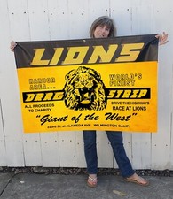 Large Lions Drag Strip Banner  gas guys, racing NHRA fan man cave or garage art picture