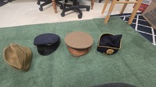 Vintage Military Hat Lot - WWI Army Officer Visor Julius Lamb Camp Dix, Navy Cap picture