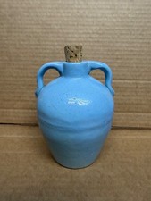 Vintage 5’’ glossy light blue stoneware  mini jug with a double-handled & Cork picture