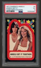 1977 CHARLIE'S ANGELS FARRAH FAWCETT & KATE JACKSON #8 STICKERS VINTAGE PSA 5 EX picture