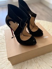 Christian Louboutin Black Suede Lace Up Peep Toe Heels Size 38 picture