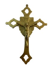 Vintage Solid Brass Crucifix Jesus Cross Made in India Religious Wall Decor 10” picture