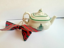 Retired Vintage Spode Christmas Tree Miniature Teapot Porcelain Ornament picture