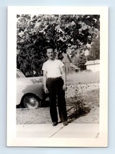 Old Vintage Photo SOLO MAN STANDING OUTSIDE CLASSIC CAR VERNACULAR PHOTOGRAPH picture
