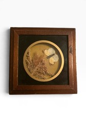 Vintage 1970s Framed Glass Butterfly Floral Scene  picture