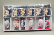 Vintage Wooden Christmas Ornaments Boxed Set Nutcrackers Angels NOS Sealed 12 Pc picture