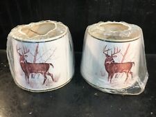 Vintage Pair Mid Century Clip On Lamp Shade Deer in Woods 7in Lamp Shades picture