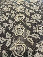 Antique Princess Tape Lace Table Runner Brussels Duchesse Net Scarf Rose 91x14 picture