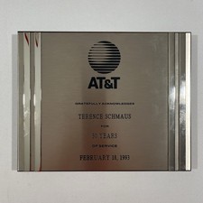Vintage 1993 AT&T 30 Years Service Award Plaque Terence Schmaus Metal Telecom picture