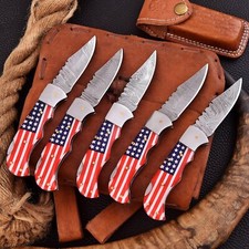 Custom Handmade Damascus Steel Folding Knife SS-17515 5 Pcs. Lot (Red and Blue) picture