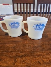 Vintage 1966 Batman & Robin Milk Glass Coffee Mug Cup Set of 2 DC Comics... picture