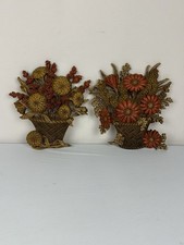 Vintage Pair Burwood Homeco Molded  Fall Wall Hangings Autumn Flower Basket MCM picture