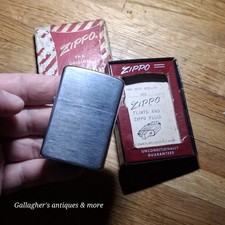 Vintage 1957 Zippo Lighter Brushed Chrome Pat 2517191 Red Candy Stripe Box OBM picture