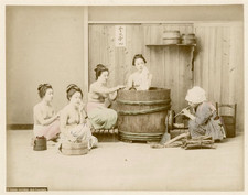 VINTAGE PHOTO JAPAN c.1880's/90's HOME BATHING NUDE BATHTUB picture