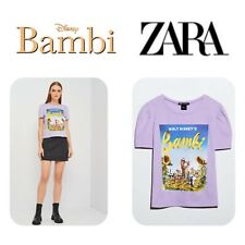 🆕️ZARA x DISNEY Film Print Bambi Women's T-Shirt Purple LARGE🆕️ picture