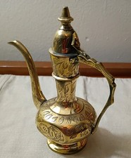 Rare Vintage Engraved Polished Brass Aftaba Pitcher, Mid-20th Century picture