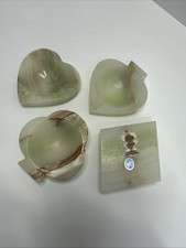 MCM Vintage Mexican Onyx Ashtray Set 4 Card Suits Heart Spade Club Diamond picture