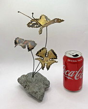 MCM VTG Copper Metal Butterfly Brutalist Kinetic Sculpture on Rock SIGNED Bihon picture