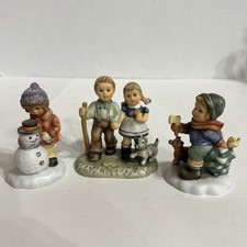 Vintage Homco Kids Collection Porcelain Figurine Lot of 3 Winter Christmas Dog picture