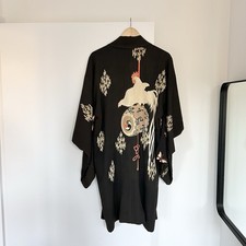 Vintage Japanese Kimono Rooster Night Morning Gown Dawn Robe Swan Floral Antique picture