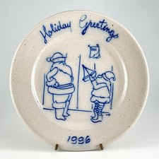 Salmon Falls Stoneware Christmas Plate, Santa & Elf Holiday Greetings Vtg 1996 picture