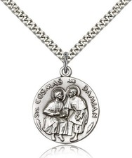 Sts. Cosmas & Damian Medal For Men - .925 Sterling Silver Necklace On 24 Cha... picture