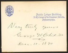 George William Childs d1894 signed autograph 3.5x4.5 cut Publisher ^ picture