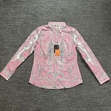 Etro Shirt Women 50 XL Pink Paisley Cotton Blouse Career Preppy Italy Business picture