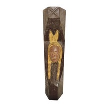 Primitive Hand Carved Native American Chief Spirit Mask Folk Art Wood Sculpture picture